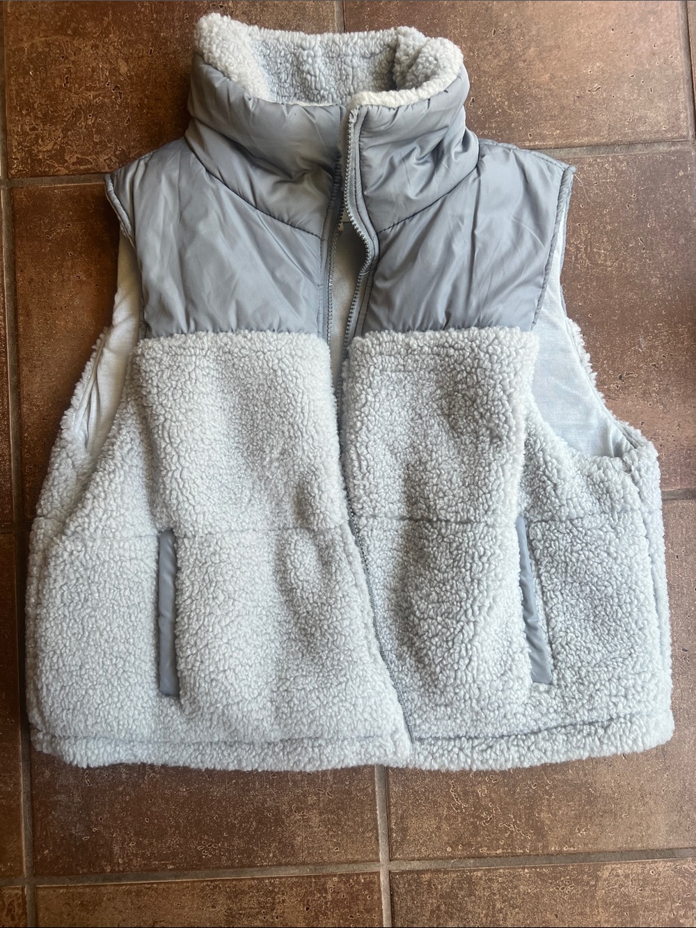 Thread & Supply Cozy Light Blue/Gray Sherpa Puffer Vest